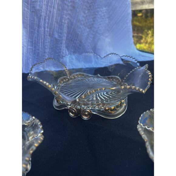 Antique EAPG Bead and Scroll- Set OfLarge Serving Bowl And 3 Small Berry Bowls - Picture 5 of 8